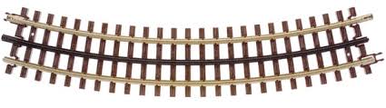 O-45 FULL CURVED SECTION Item# 6045 Premium Nickel Silver Track (Brown Ties)
The scale-sized plastic brown track ties have a wood grain, the tie-plates have spikes, and the rail joiners have the bolt detail of real track.
To add to the realism, the center rail is blackened.
12 pcs. to circle.